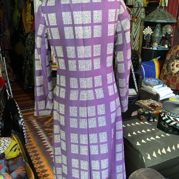 AUTHENTIC VTG Purple💜’Window-Checkered’ Long Coat - Picture 3 of 5